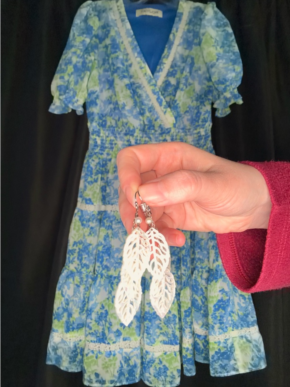 Taylor Blue & Lime Floral Tiered Wrap Midi Dress with Lace Trim —#129 - Picture 8 of 11